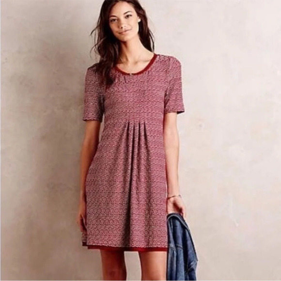 ANTHROPOLOGIE Maeve Dora Short Sleeved Red Dress Medium - Picture 1 of 9